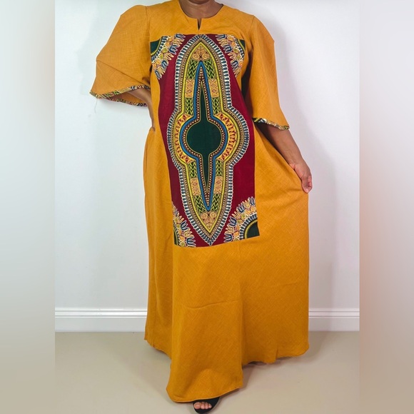 Handmade Burnt Orange Dashiki Detail Maxi Dress - Picture 4 of 10